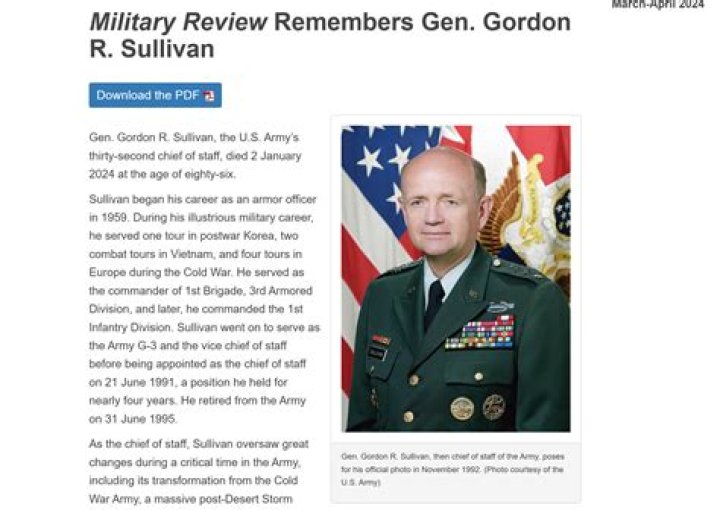 Tragic loss! GEN Gordon R. Sullivan Obituary News: Retired General Gordon Sullivan, United States Army, GEN Sullivan passed away at age 86